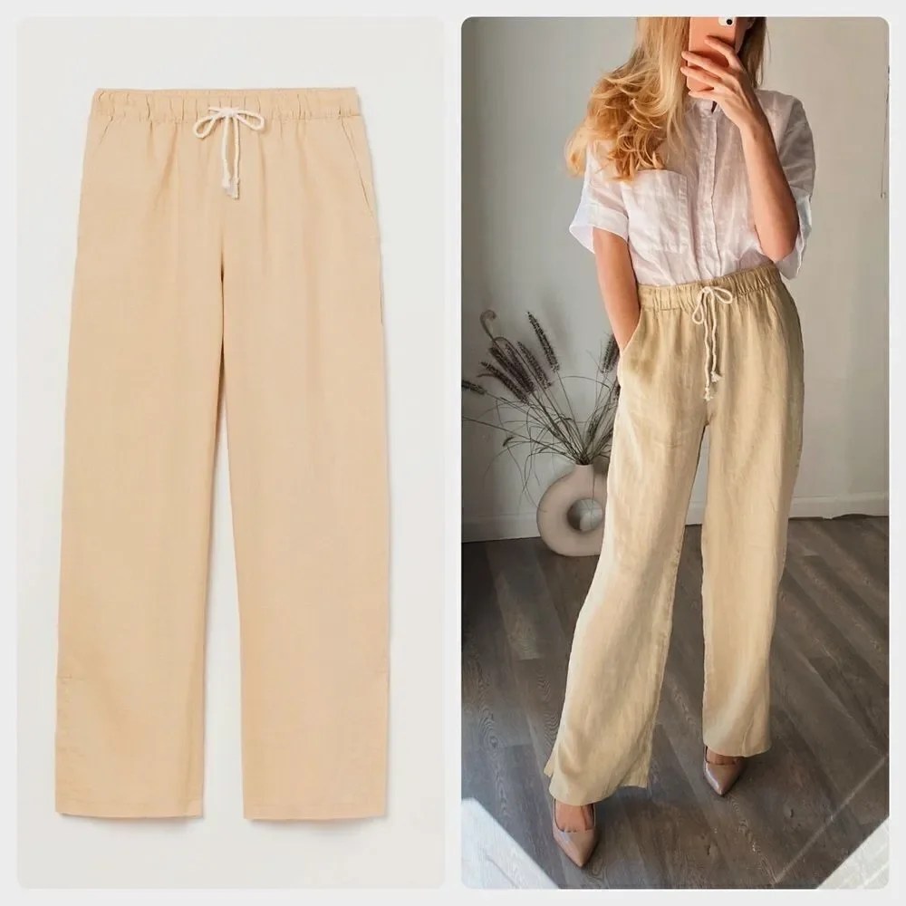 100% Linen H&M Pants Slit Pockets New